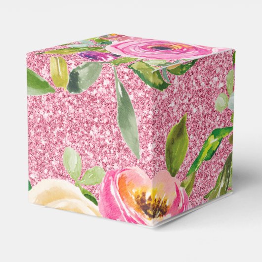 Waterverf Rozen in Roze Glitter Gepersonaliseerd Bedankdoosjes (Achterkant)