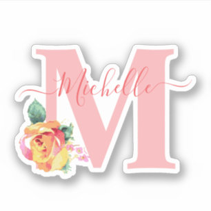 Waterverf Rozen Initiaal  monogrammen Sticker