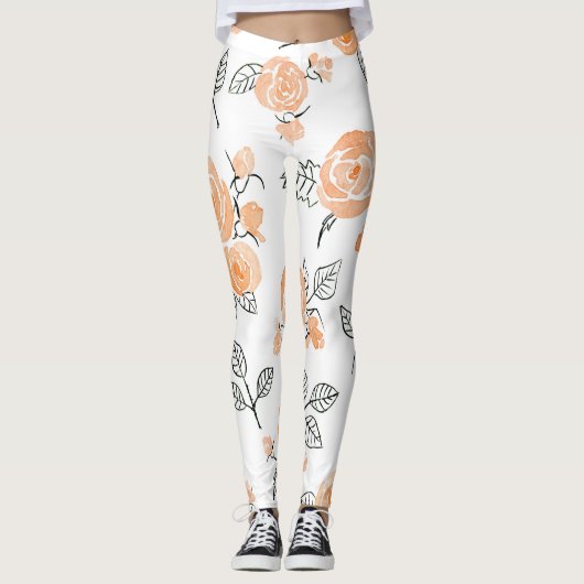 Waterverf Rozen: inkt witte achtergrond Leggings (Voorkant)