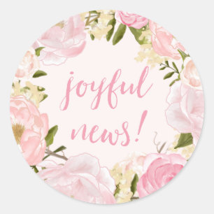 Waterverf Rozen Joyful Nieuws Geboorte Aankondigin Ronde Sticker