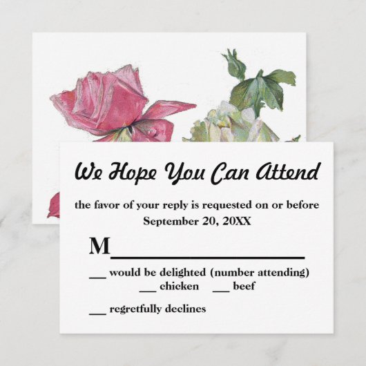  Waterverf Rozen Kleine RSVP Reageer Kaartje (Voorkant / Achterkant)