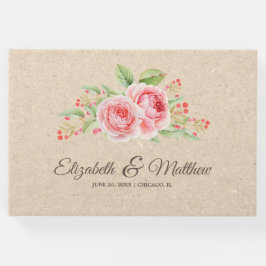 Waterverf Rozen | Kraft papieren bruiloft Gastenboek