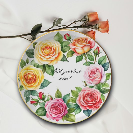 Waterverf Rozen Krans Elegant Papieren Bordje