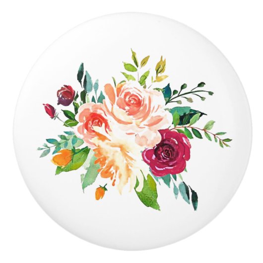 Waterverf Rozen Land keramische schedel Keramische Knop (Voorkant)