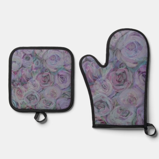 Waterverf Rozen lavender Ovenwant & Pannenlap Set (Voorkant)