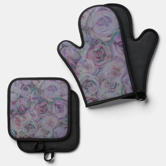 Waterverf Rozen lavender Ovenwant & Pannenlap Set (Voorkant / Achterkant)