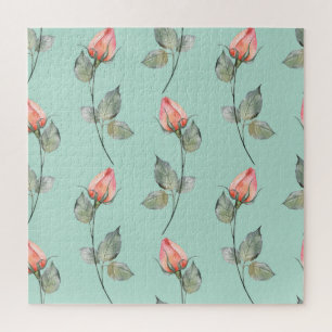 Waterverf Rozen: Lente Bloemen Naadloos Legpuzzel