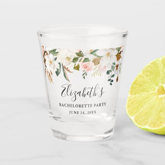 Waterverf Rozen Magnolias Bachelorette Party Shot Glas (Voorkant)