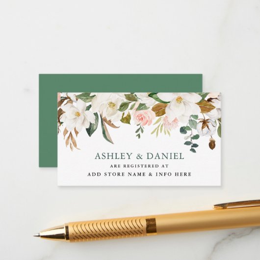 Waterverf Rozen Magnolias Wedding Registry Insert Informatiekaartje (Voorkant / Achterkant in situ)