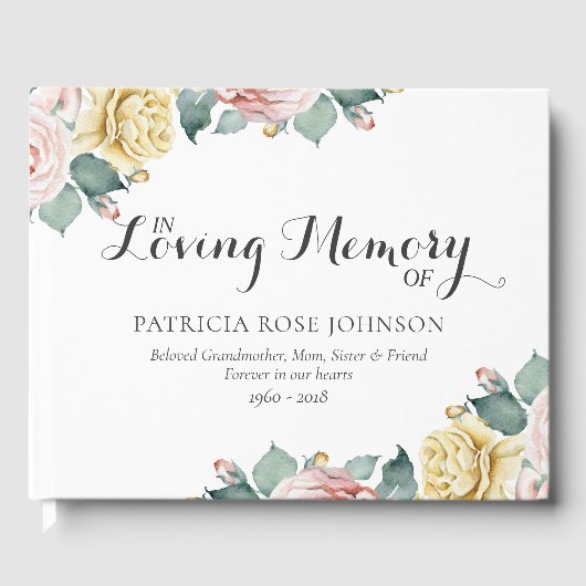 Waterverf Rozen Memorial Funeral Herdenking Gastenboek (Voorkant)