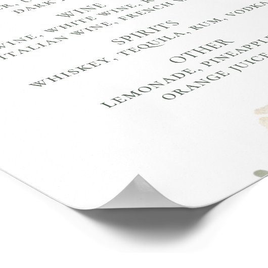 Waterverf rozen. Menu Floral bruiloft drink Poster (Hoek)