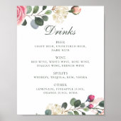 Waterverf rozen. Menu Floral bruiloft drink Poster (Voorkant)