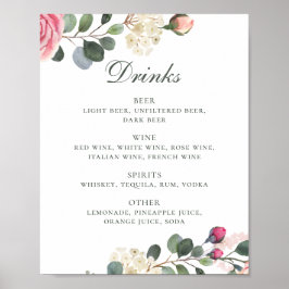 Waterverf rozen. Menu Floral bruiloft drink Poster