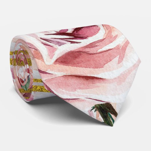 Waterverf Rozen met goudglitterstrepen Stropdas (Opgerold)