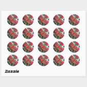 Waterverf rozen met groene bladeren ronde sticker (Vel)