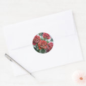 Waterverf rozen met groene bladeren ronde sticker (Envelop)