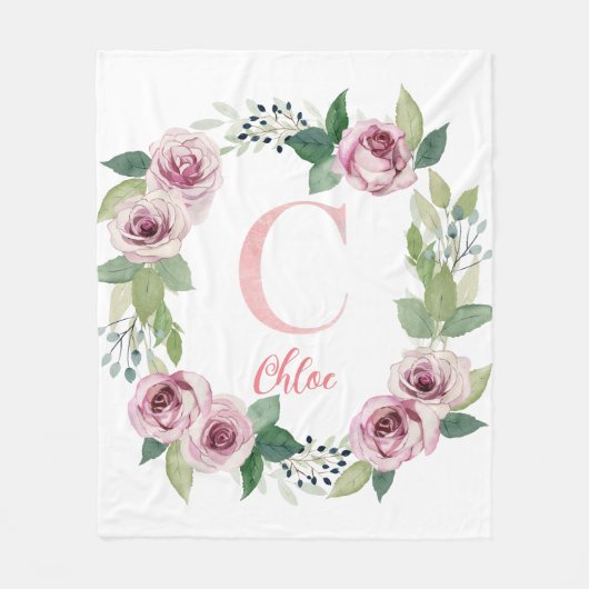 Waterverf rozen met letter C Fleece Deken (Voorkant)