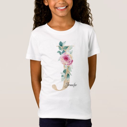 Waterverf rozen met letter J T-shirt (Voorkant)
