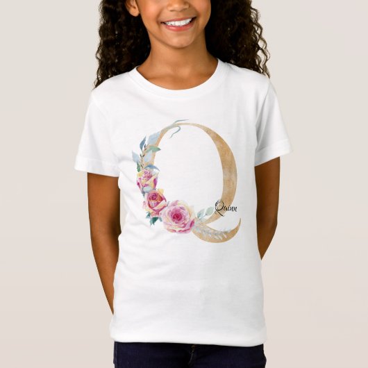 Waterverf rozen met letter Q T-shirt (Voorkant)