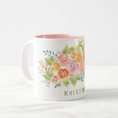 Waterverf Rozen met naam Tweekleurige Koffiemok (Voorkant links)