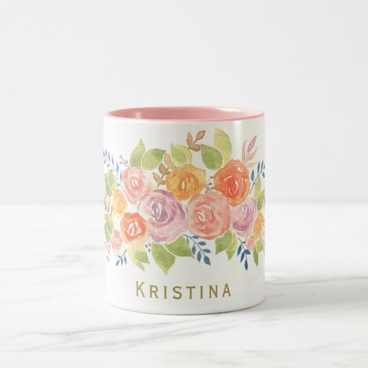 Waterverf Rozen met naam Tweekleurige Koffiemok (Center)