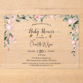 Waterverf Rozen met Vlinders Baby shower Acryl Uitnodigingen (Voorkant)