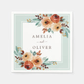 Waterverf Rozen Mint Groene bruiloft Servet (Voorkant)