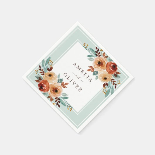 Waterverf Rozen Mint Groene bruiloft Servet (Hoek)
