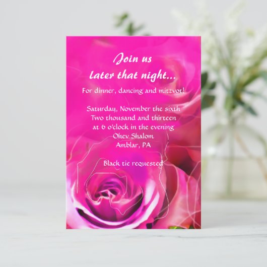 WATERVERF ROZEN NEON Bat Mitzvah Party Kaart (Staand voorkant)