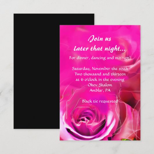 WATERVERF ROZEN NEON Bat Mitzvah Party Kaart (Voorkant / Achterkant)