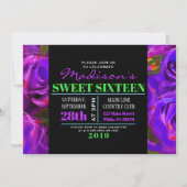 WATERVERF ROZEN NEON Sweet Sixteen Invitation Kaart (Voorkant)