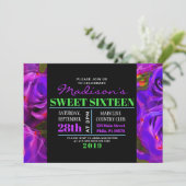 WATERVERF ROZEN NEON Sweet Sixteen Invitation Kaart (Staand voorkant)