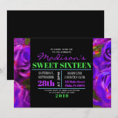 WATERVERF ROZEN NEON Sweet Sixteen Invitation Kaart (Voorkant / Achterkant)