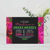 WATERVERF ROZEN NEON Sweet Sixteen Uitnodiging (Staand voorkant)
