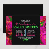 WATERVERF ROZEN NEON Sweet Sixteen Uitnodiging (Voorkant / Achterkant)