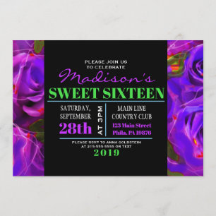 WATERVERF ROZEN NEON Sweet Sixteen Uitnodiging
