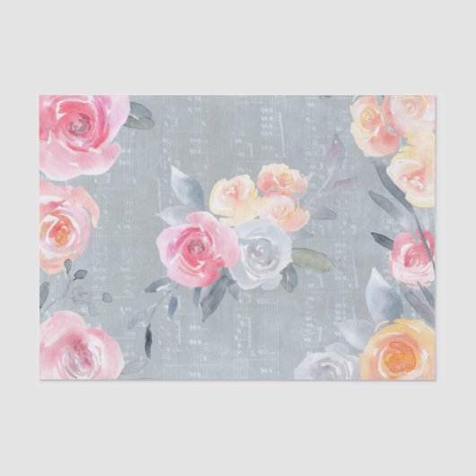 waterverf rozen op blauw oude muziek blad textuur tissuepapier (Voorkant)