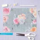 waterverf rozen op blauw oude muziek blad textuur tissuepapier (Craft)