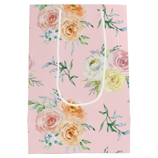 Waterverf Rozen op Blush Pink Medium Cadeauzakje (Achterkant)