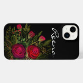 Waterverf rozen, op een zwarte achtergrond, waterc iPhone hoesje (Achterkant horizontaal)