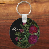 Waterverf rozen, op een zwarte achtergrond, waterc sleutelhanger (Voorkant)