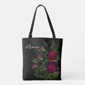 Waterverf rozen, op een zwarte achtergrond, waterc tote bag (Achterkant)