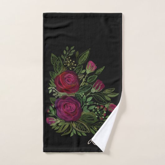 Waterverf rozen op een zwarte achtergrond, waterve bad handdoek (Handdoek)
