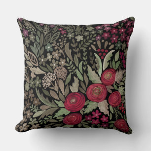 Waterverf rozen op een zwarte achtergrond, waterve kussen