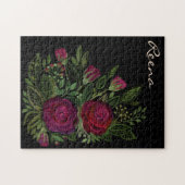 Waterverf rozen op een zwarte achtergrond, waterve legpuzzel (Horizontaal)