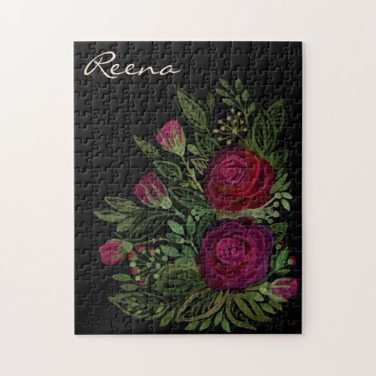 Waterverf rozen op een zwarte achtergrond, waterve legpuzzel (Verticaal)