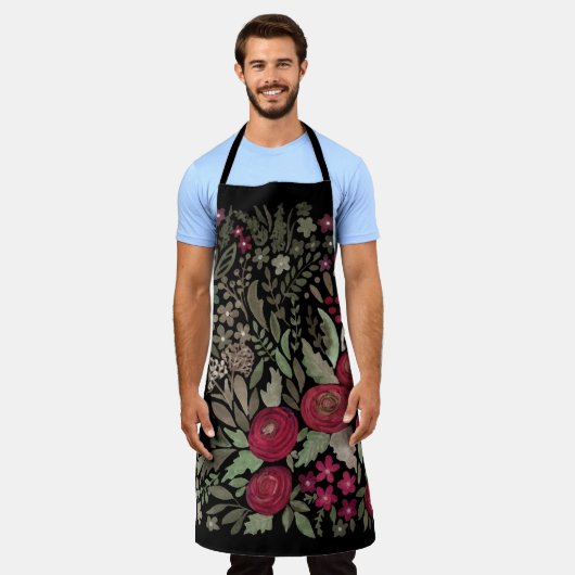 Waterverf rozen op een zwarte achtergrond, waterve schort (Gedragen)