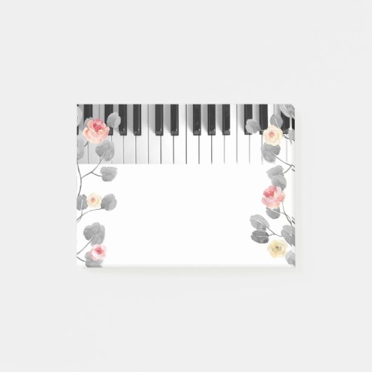 waterverf rozen op grijs gebladerte piano post-it® notes (Voorkant)
