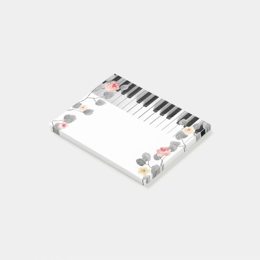 waterverf rozen op grijs gebladerte piano post-it® notes (Schuin)