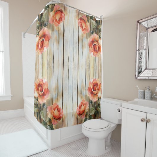 Waterverf Rozen op hout Douchegordijn (In situ)